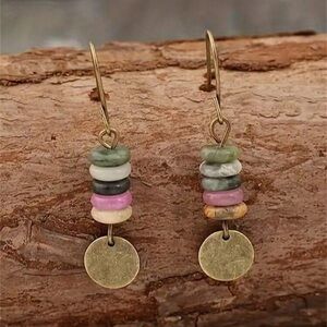 Gold and Multicolor Stone Drop Earrings NIP
